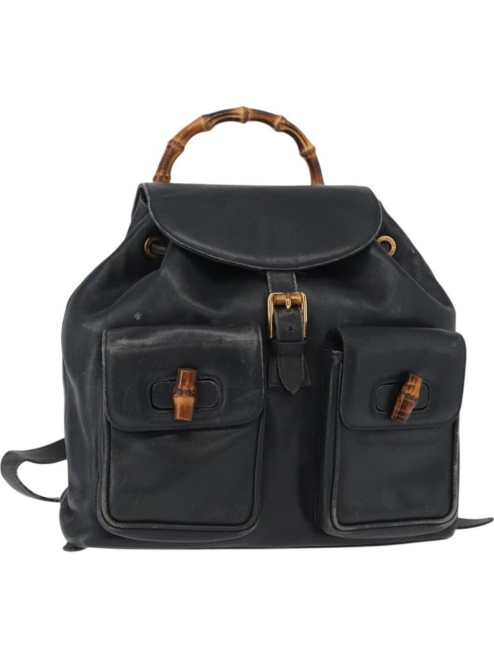 GUCCI Bamboo Backpack Leather Navy Gold 003 2058 0016